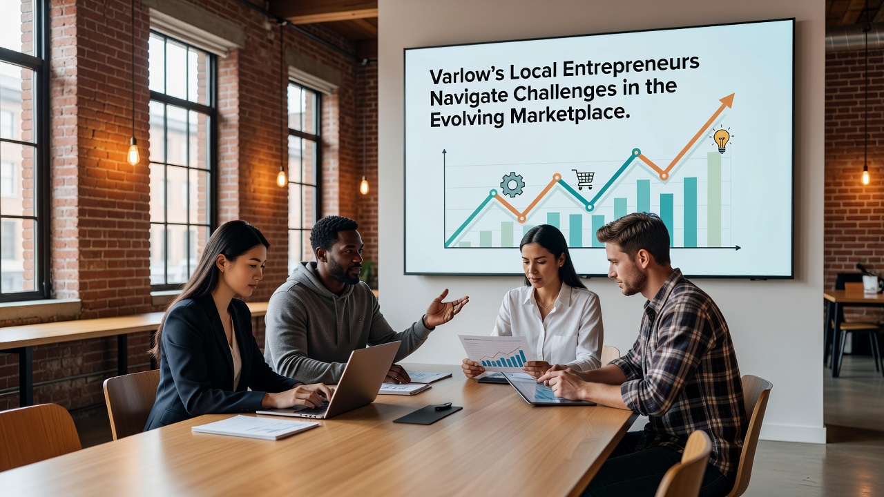 Varlow business owners reviewing supply chain data and digital sales reports